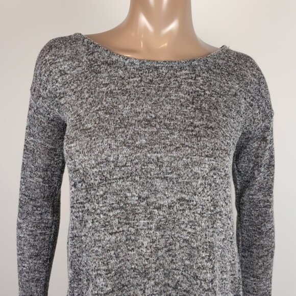 West Girls Slouchy Split Back Knit Top Heathered Long Sleeve Layered Sweater - Picture 3 of 12